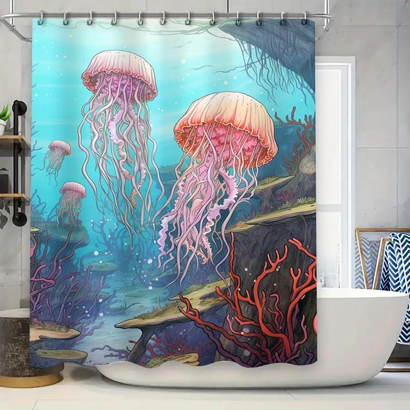 Underwater World Shower Curtain Jellyfish Print Fabric Waterproof Bathroom Decor Pink Purple Red Coral Reefs Artistic Design W60H190(CM)-1 Pcs
Underwater World Shower Curtain Jellyfish Print Fabric Waterproof Bathroom Decor Pink Purple Red Coral Reefs Artistic Design W60H190(CM)-1 Pcs