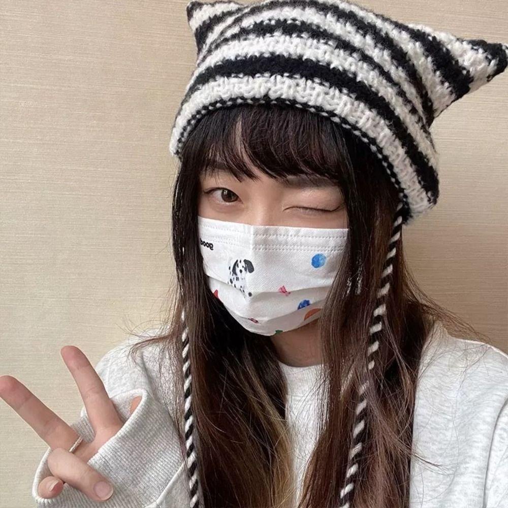 Devil Knitting Striped Devil Ear Casual Cap Knitted Wool Caps Japanese Beanie Hat Bonnet Hats
Devil Knitting Striped Devil Ear Casual Cap Knitted Wool Caps Japanese Beanie Hat Bonnet Hats