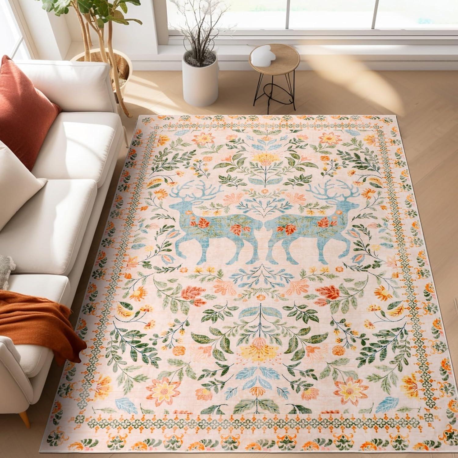 Deer Floral Area Carpet for Living Room Machine Washable Pink Flowers Bedroom Rug Animal Print Sofa Coffee Table Floor Mat Tapis 50X80cm
Deer Floral Area Carpet for Living Room Machine Washable Pink Flowers Bedroom Rug Animal Print Sofa Coffee Table Floor Mat Tapis 50X80cm