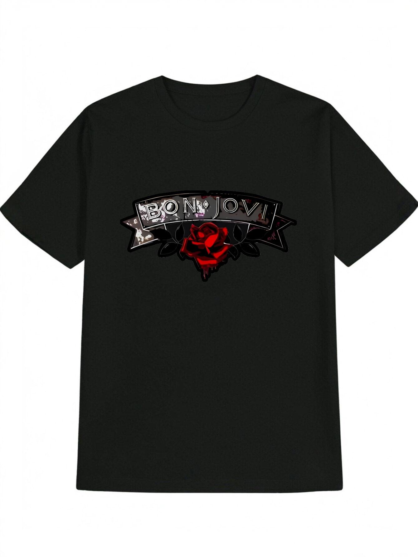 BON JOVI Casual Short Sleeve T-shirt - Black with Red Rose & Metallic Lettering Graphic Print S
BON JOVI Casual Short Sleeve T-shirt - Black with Red Rose & Metallic Lettering Graphic Print S