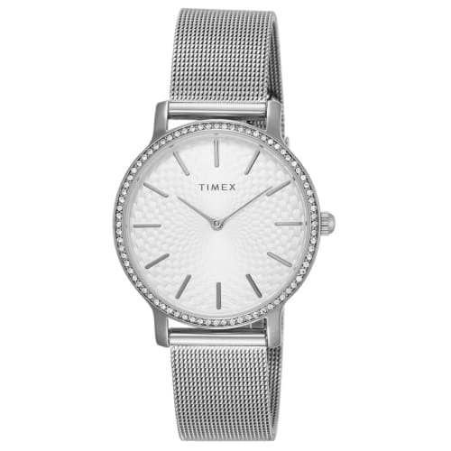 TIMEX TRANSCEND Watch, 34mm, Women s, Silver Dial, Brass, Mineral Glass, Quartz, Japanese Movement, America Watch TW2V52400
TIMEX TRANSCEND Watch, 34mm, Women s, Silver Dial, Brass, Mineral Glass, Quartz, Japanese Movement, America Watch TW2V52400