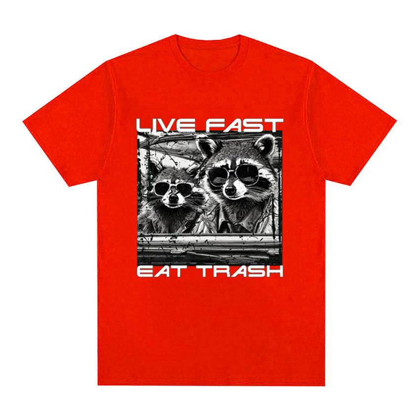 Забавные футболки с рисунком енота Live Fast Eat Trash в стиле ретро, мужская крутая модная одежда, футболка, повседневная уютная хлопковая футболка большого размера
Забавные футболки с рисунком енота Live Fast Eat Trash в стиле ретро, мужская крутая модная одежда, футболка, повседневная уютная хлопковая футболка большого размера