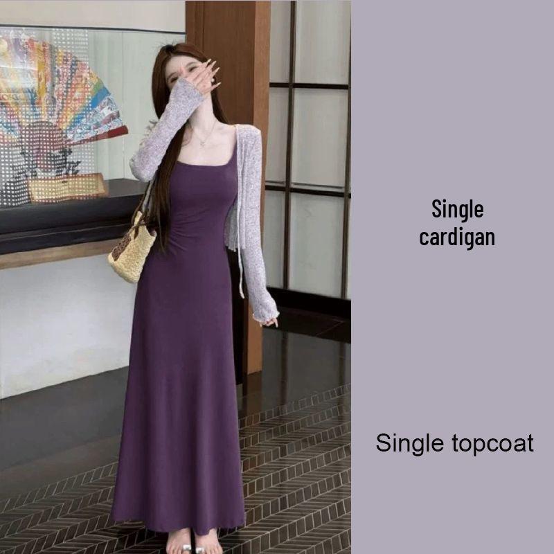 Women s Purple Strappy Slimming Dress & Long-sleeved Cardigan Set S
Women s Purple Strappy Slimming Dress & Long-sleeved Cardigan Set S