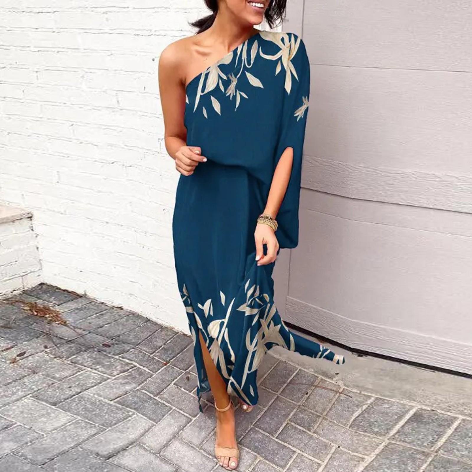 Women s Fashion Sexy One Shoulder Slit Hem Floral Short Sleeve Loose Casual Dress M синій
Women s Fashion Sexy One Shoulder Slit Hem Floral Short Sleeve Loose Casual Dress M синій