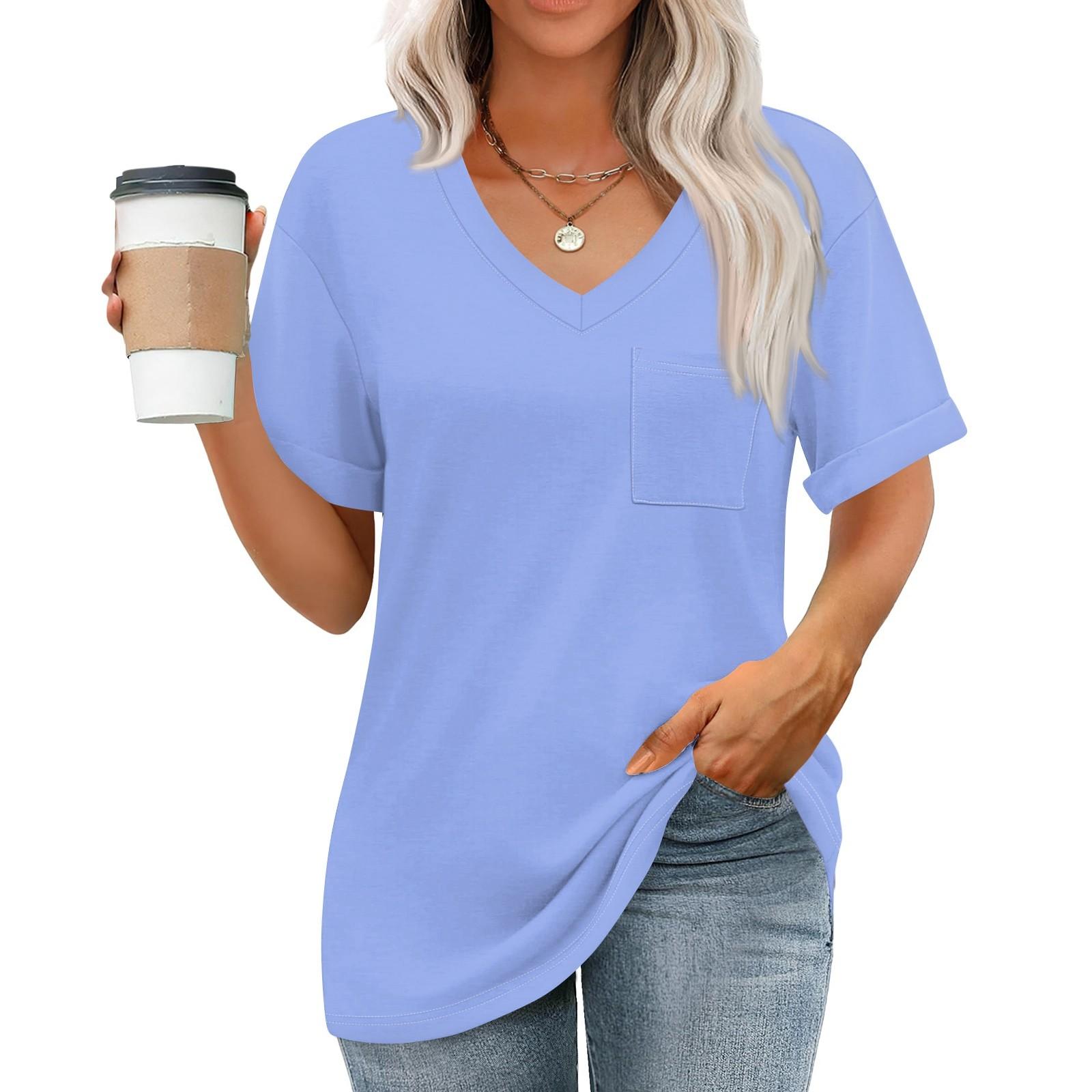 Жіночі топи з V-подібним вирізом і короткими рукавами, повсякденні модні туніки з принтом і кишенями L
Жіночі топи з V-подібним вирізом і короткими рукавами, повсякденні модні туніки з принтом і кишенями L