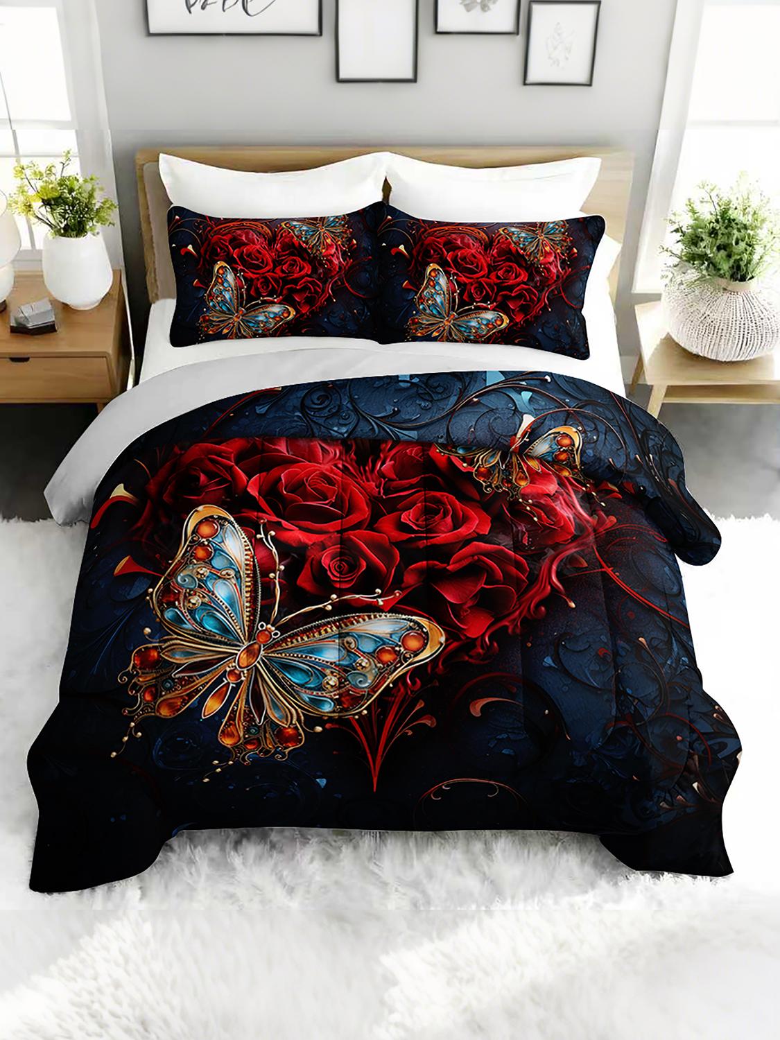 3PC Butterfly Rose Comforter Set Floral Romantic Bedding with Colorful Duvet 2 Pillowcases for Bedroom Twin
3PC Butterfly Rose Comforter Set Floral Romantic Bedding with Colorful Duvet 2 Pillowcases for Bedroom Twin