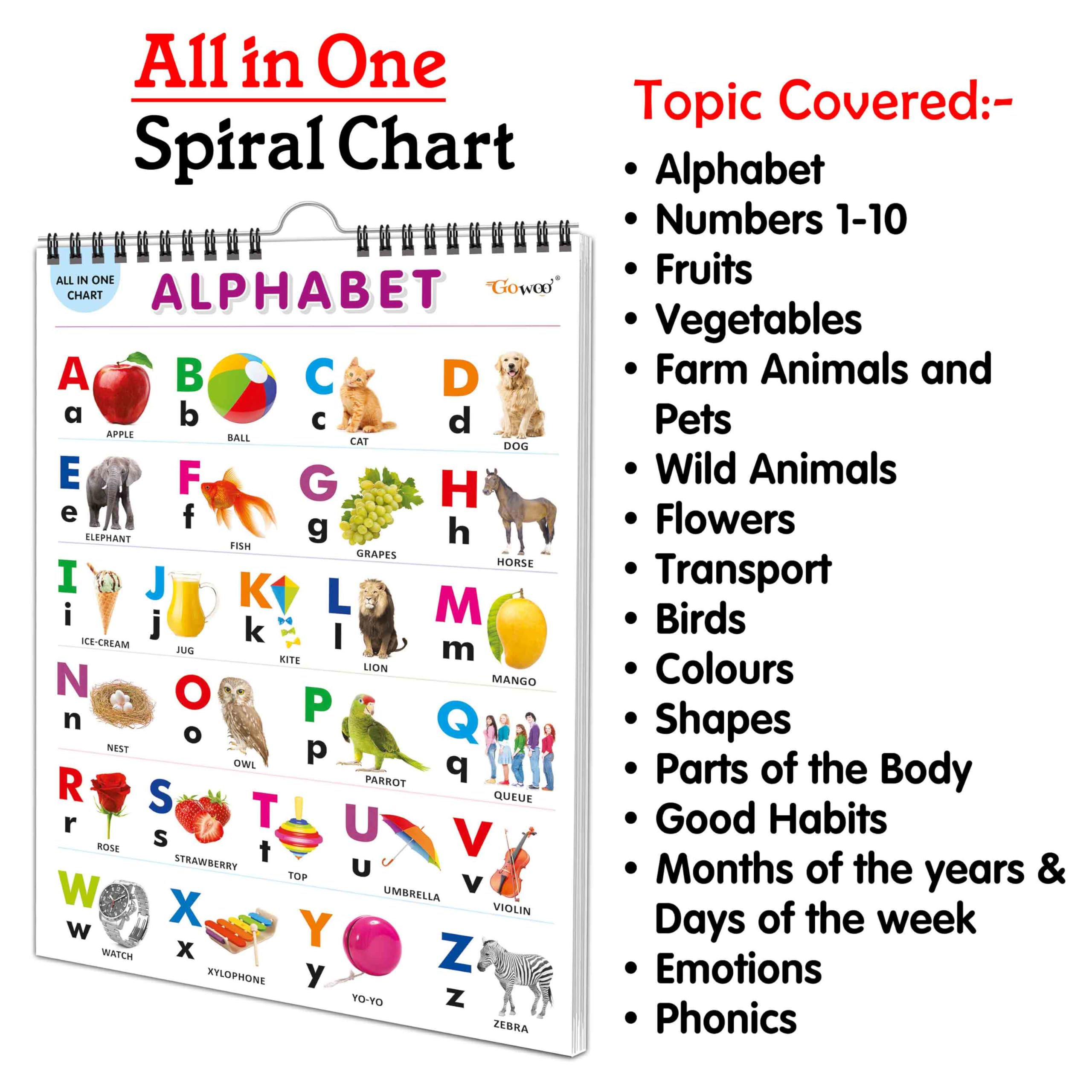 My First ALL IN ONE SPIRAL CHART : Learning Chart book for kids, Educational Chart for toddlers, Collection With 16 Topics, birthday gifts for Kids
My First ALL IN ONE SPIRAL CHART : Learning Chart book for kids, Educational Chart for toddlers, Collection With 16 Topics, birthday gifts for Kids