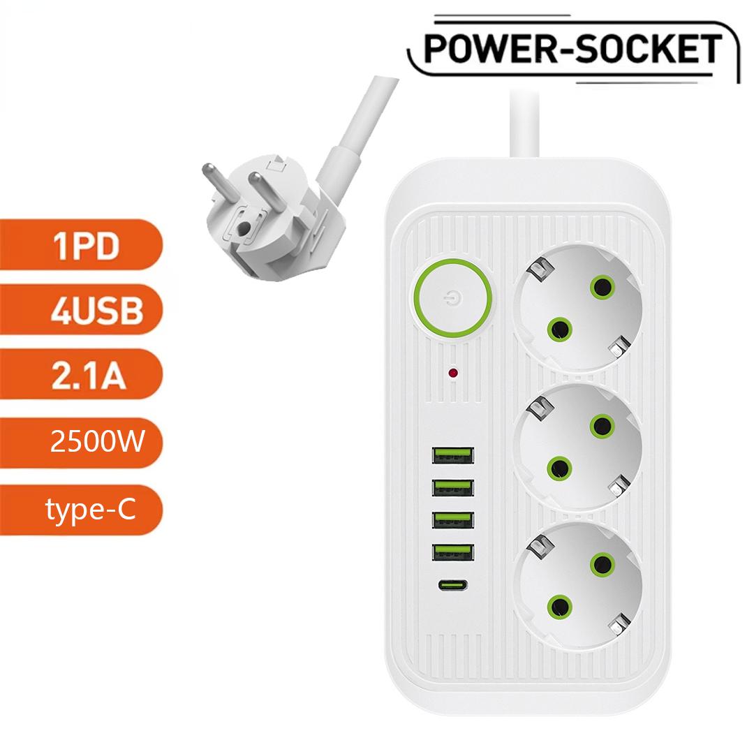 EU Plug Power Strip 2M Extension Cable Multiprise 3AC Outlets Electrical Socket with 4 USB 1 Type-C Network Filter Fast Charging F09U-White
EU Plug Power Strip 2M Extension Cable Multiprise 3AC Outlets Electrical Socket with 4 USB 1 Type-C Network Filter Fast Charging F09U-White