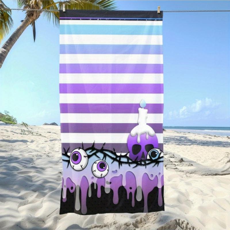 One Piece of a Purple And White Striped Beach Towel Made of Microfiber, Featuring a Spooky Skull And Eyes Design, Designed for W40*H60(CM)
One Piece of a Purple And White Striped Beach Towel Made of Microfiber, Featuring a Spooky Skull And Eyes Design, Designed for W40*H60(CM)