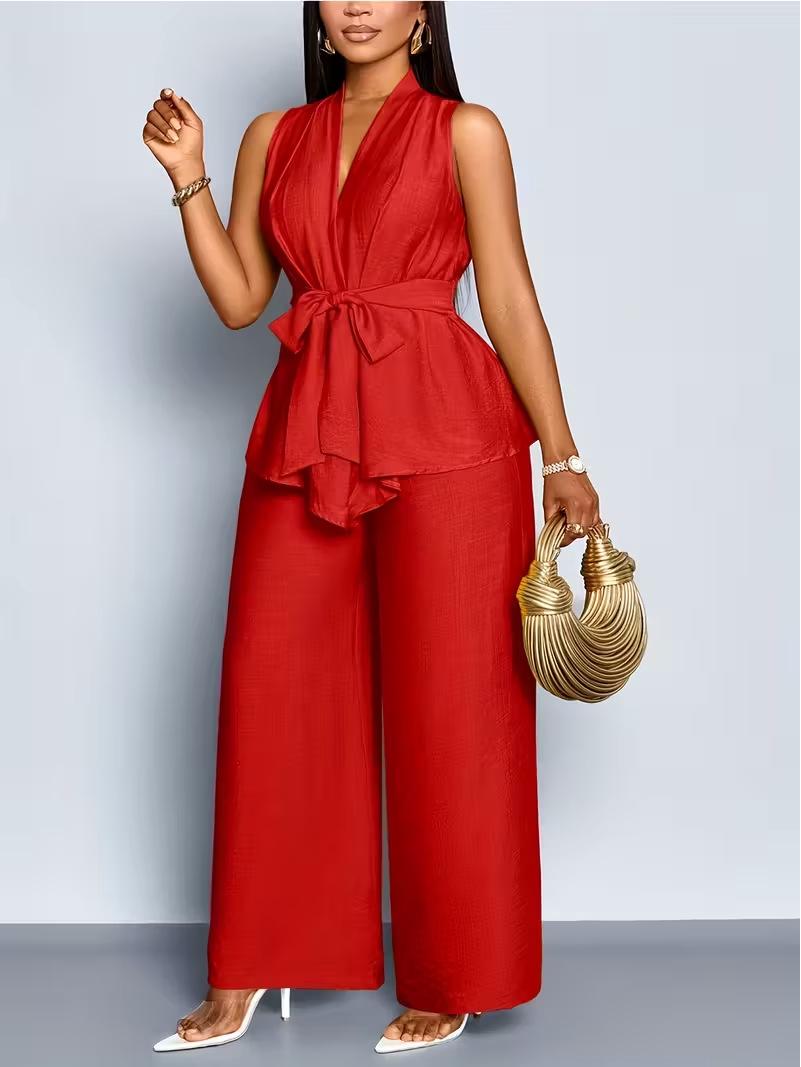 Elegant V-Neck Sleeveless Irregular Top & Wide-Leg Pants Two-Piece Set for Women – European/American Spring/Summer Collection S красный
Elegant V-Neck Sleeveless Irregular Top & Wide-Leg Pants Two-Piece Set for Women – European/American Spring/Summer Collection S красный