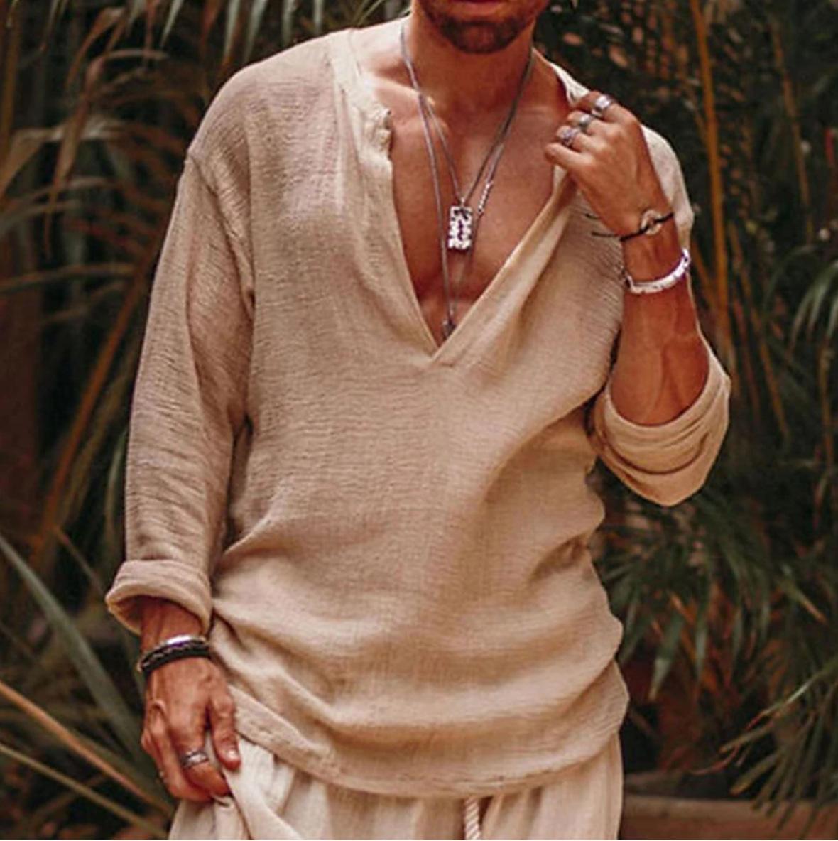 Чоловіча лляна сорочка в стилі вікінгів, літній пляжний одяг, з довгим рукавом, однотонна, з V-подібним вирізом, для вулиці, тонка L хакі
Чоловіча лляна сорочка в стилі вікінгів, літній пляжний одяг, з довгим рукавом, однотонна, з V-подібним вирізом, для вулиці, тонка L хакі