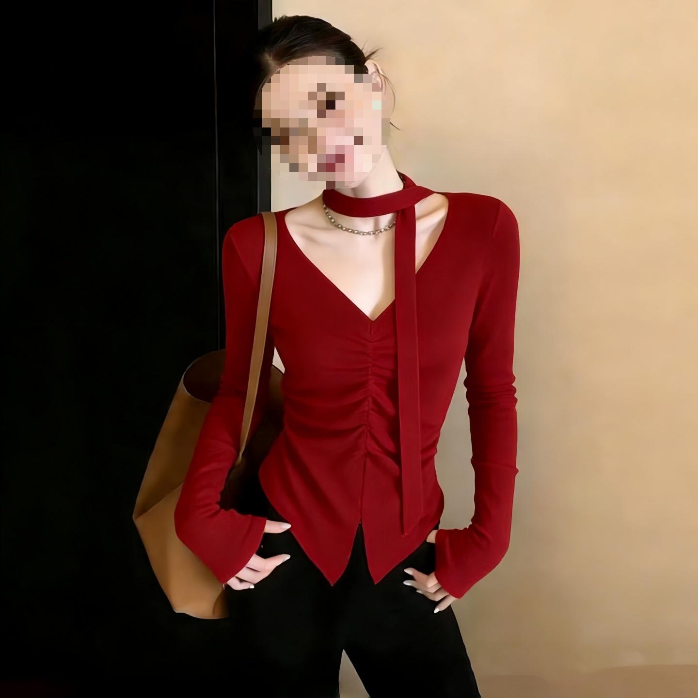 Women s European V-Neck Red Ribbon Long-Sleeve T-Shirt, Slim-Fit Spring/Autumn Chic Split and Flattering Base Layer S for 80-100 jin красный
Women s European V-Neck Red Ribbon Long-Sleeve T-Shirt, Slim-Fit Spring/Autumn Chic Split and Flattering Base Layer S for 80-100 jin красный