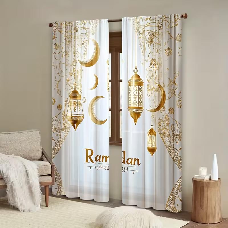 2PC Golden Ramadan Lantern Moon Sheer Curtains - Luxurious Oriental Festival Print Window Drapes for Living Room Bedroom Decor 24x59in(60x150CM)x2&Rod Pocket
2PC Golden Ramadan Lantern Moon Sheer Curtains - Luxurious Oriental Festival Print Window Drapes for Living Room Bedroom Decor 24x59in(60x150CM)x2&Rod Pocket