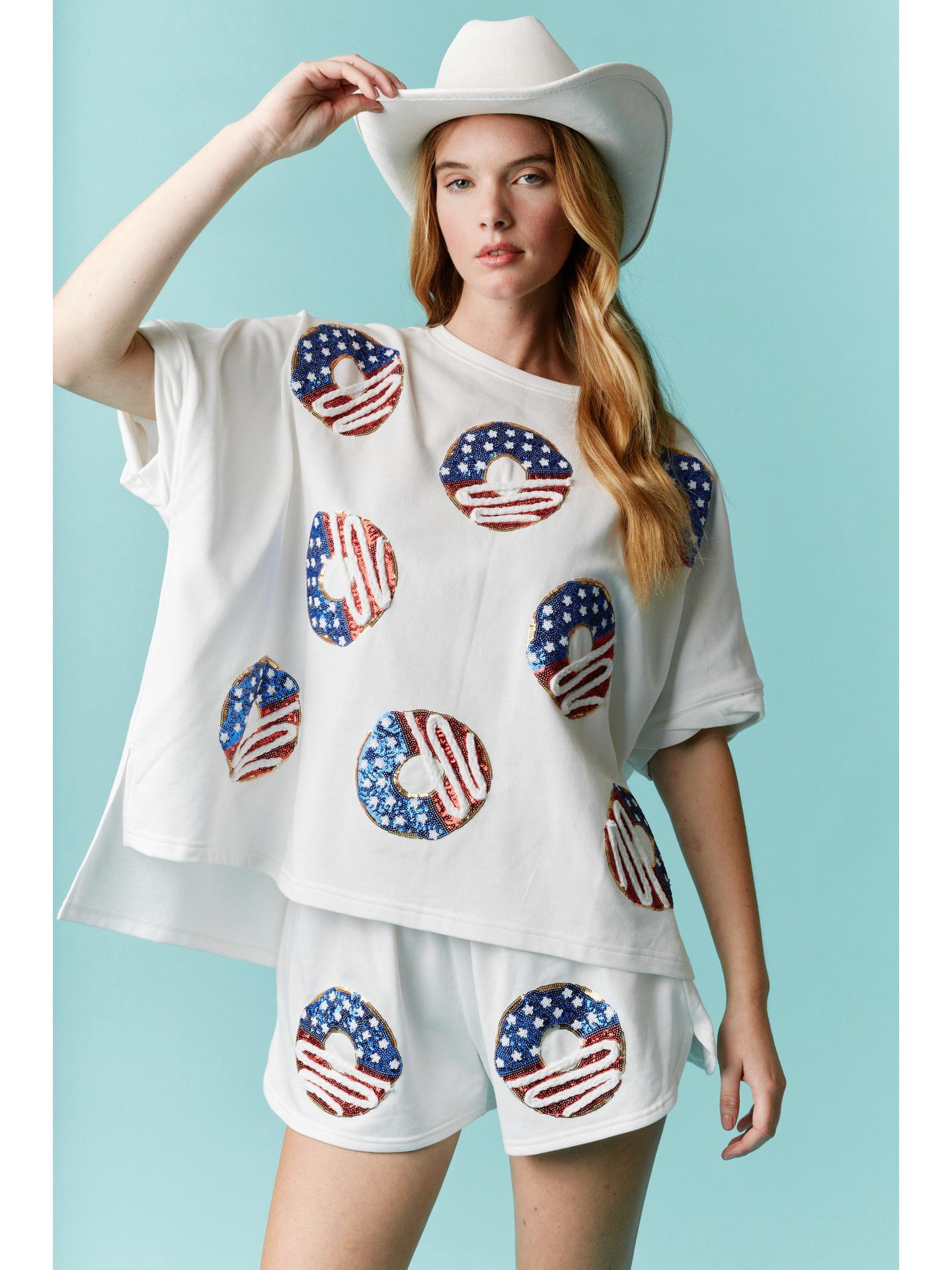 25 Summer Women s Sequined Two-piece Set: Independence Day Short Sleeve Top and Pants XXL
25 Summer Women s Sequined Two-piece Set: Independence Day Short Sleeve Top and Pants XXL
