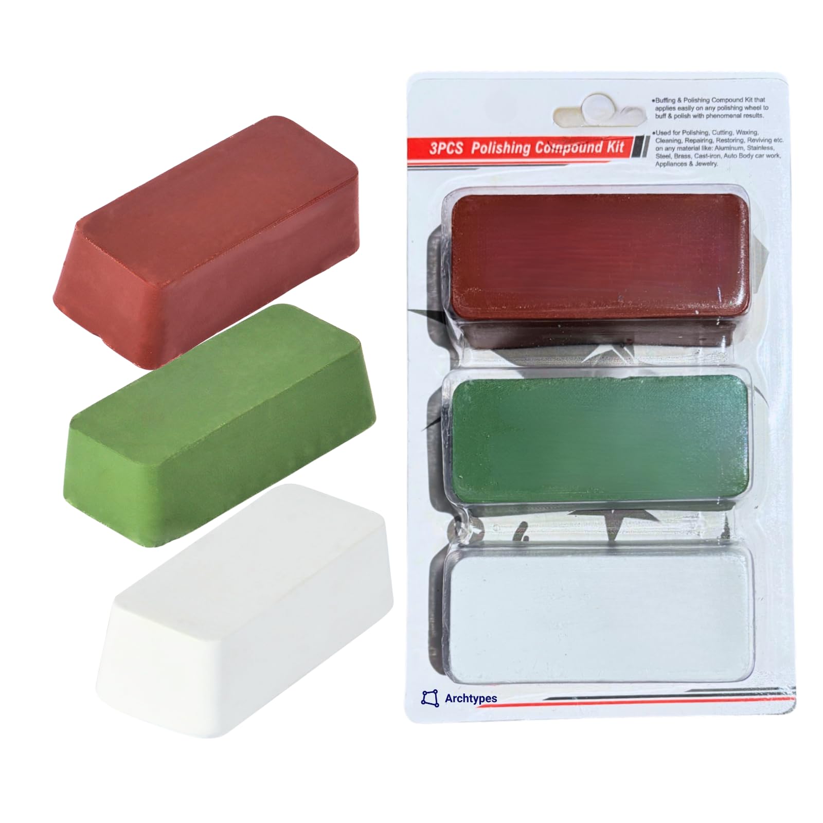Archtypes Abrasives White Rod Blue Rod Red Rod Aluminum Compound Stainless Metal Mirror Finish Metal Polishing Mirror Polishing (100g Each Set of
Archtypes Abrasives White Rod Blue Rod Red Rod Aluminum Compound Stainless Metal Mirror Finish Metal Polishing Mirror Polishing (100g Each Set of