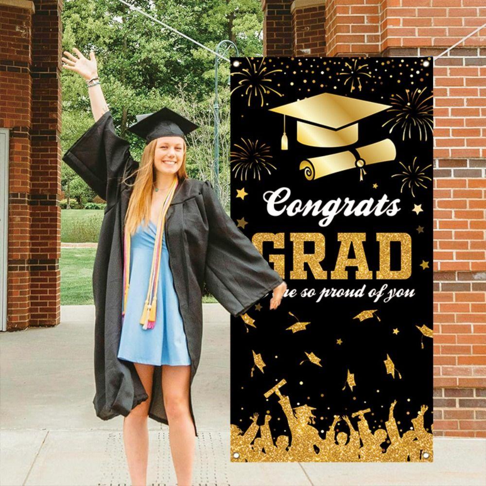 Black Gold Graduates Theme Background Congrats Grad Porch Hanging Flag Adults Kids 180x90CM
Black Gold Graduates Theme Background Congrats Grad Porch Hanging Flag Adults Kids 180x90CM