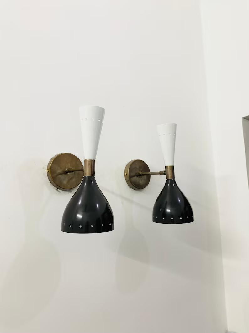 Mid Century Brass Diabolo Wall Sconce Pair: Italian Bedside Lamp
Mid Century Brass Diabolo Wall Sconce Pair: Italian Bedside Lamp