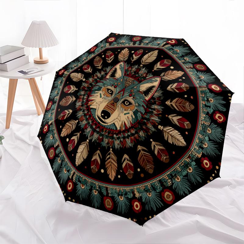 Indian - style Wolf pattern, automatic folding umbrella, portable and foldable design, 8 ribs, a Christmas or birthday gift.
Indian - style Wolf pattern, automatic folding umbrella, portable and foldable design, 8 ribs, a Christmas or birthday gift.