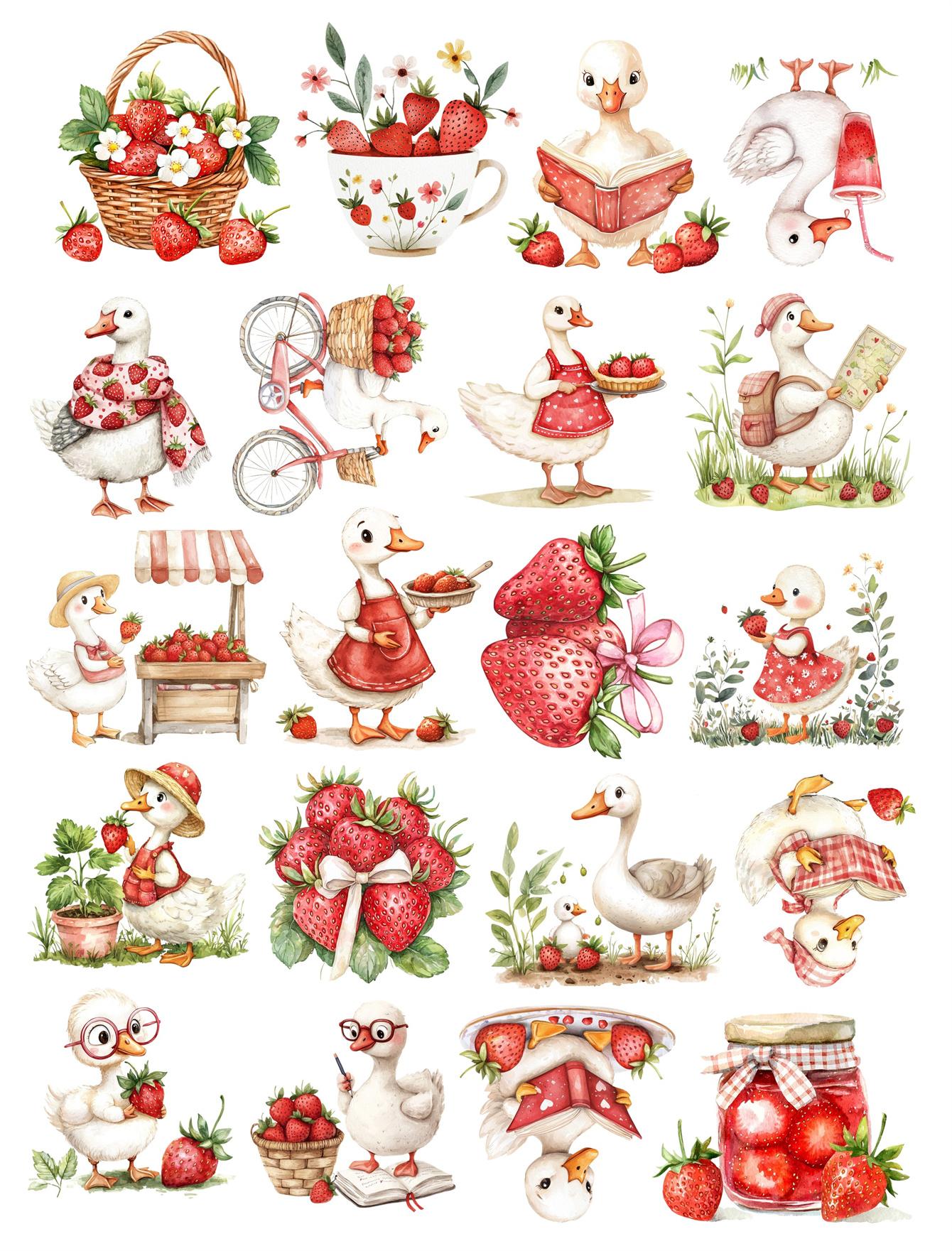 20pcs Watercolor Cute Goose Strawberry graffiti stickers, stationery, notebook, account materials, phone cases, luggage, guitar белый
20pcs Watercolor Cute Goose Strawberry graffiti stickers, stationery, notebook, account materials, phone cases, luggage, guitar белый