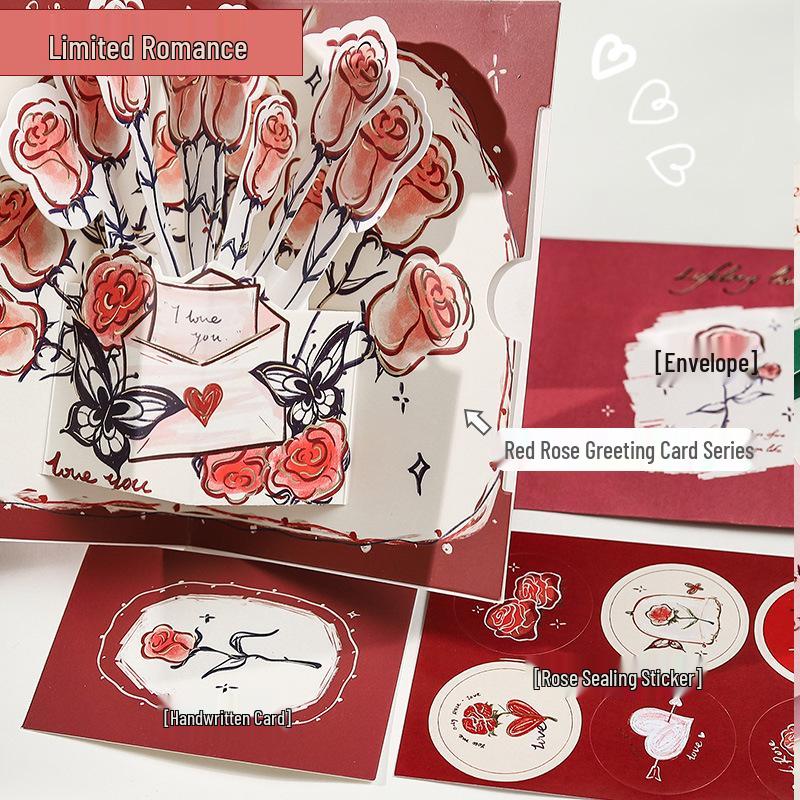 Романтическая 3D открытка с розой: Складной рукописный подарок на день рождения Циси для партнера