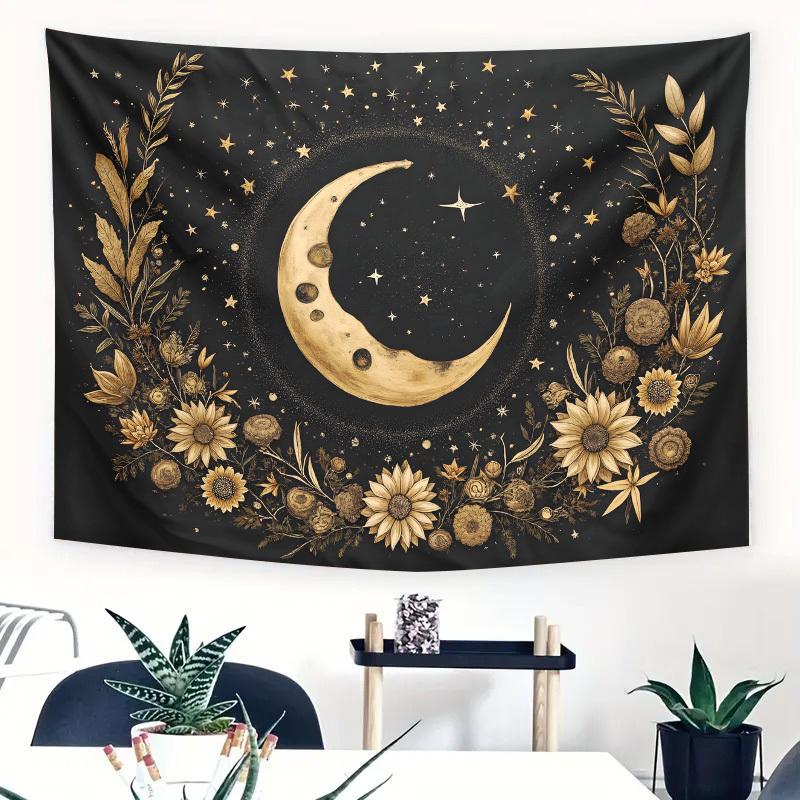 Celestial Crescent Moon Tapestry Golden Moon and Starry Night with Floral Wreath Black and Gold Boho Design or Dorm Decor 74x94cm(29x37in)
Celestial Crescent Moon Tapestry Golden Moon and Starry Night with Floral Wreath Black and Gold Boho Design or Dorm Decor 74x94cm(29x37in)