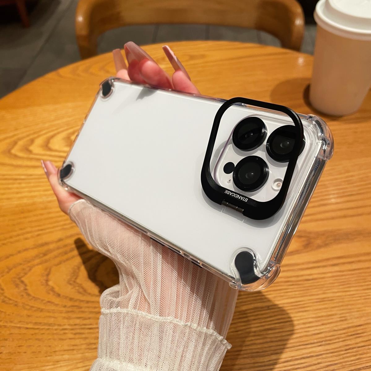 Transparent Folding Bracket Phone Case with Lens Film for iPhone Models 14, 15 Pro Max, 16 Pro, and 17 Air 17 Pro Max
Transparent Folding Bracket Phone Case with Lens Film for iPhone Models 14, 15 Pro Max, 16 Pro, and 17 Air 17 Pro Max