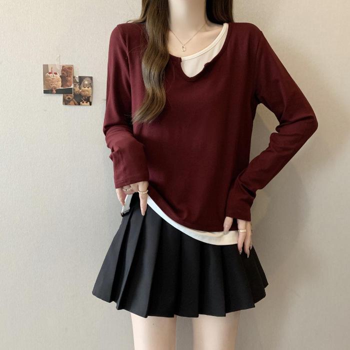 40 210g 92 cotton 8 elastane V-neck contrasting fake two pieces T women s autumn thin versatile bottoming shirt top 2XL
40 210g 92 cotton 8 elastane V-neck contrasting fake two pieces T women s autumn thin versatile bottoming shirt top 2XL