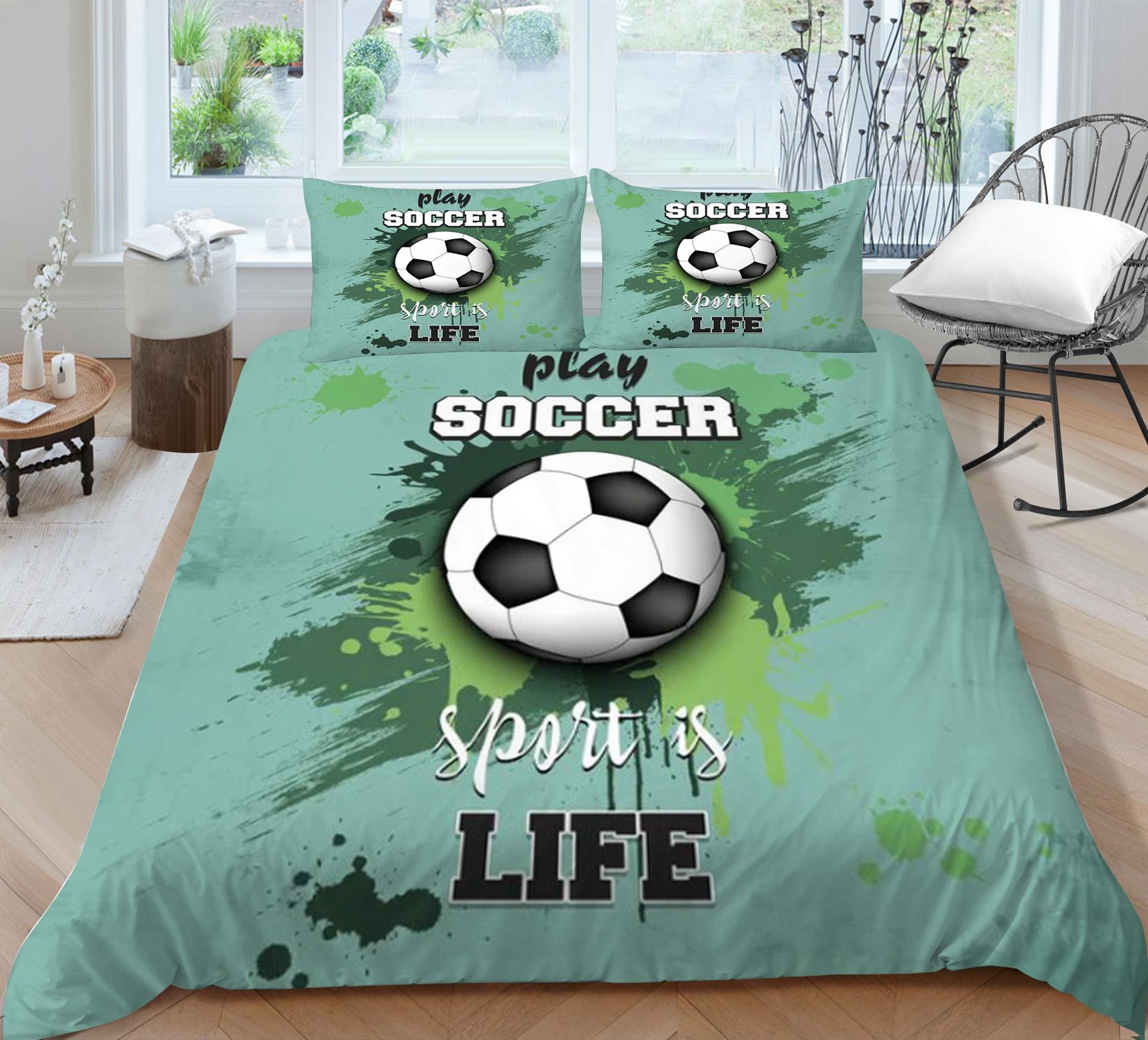 Комплект постельного белья Покрывало, пододеяльники, домашнее постельное белье с футбольным принтом, роскошная мягкая дышащая наволочка Single 135x200cm