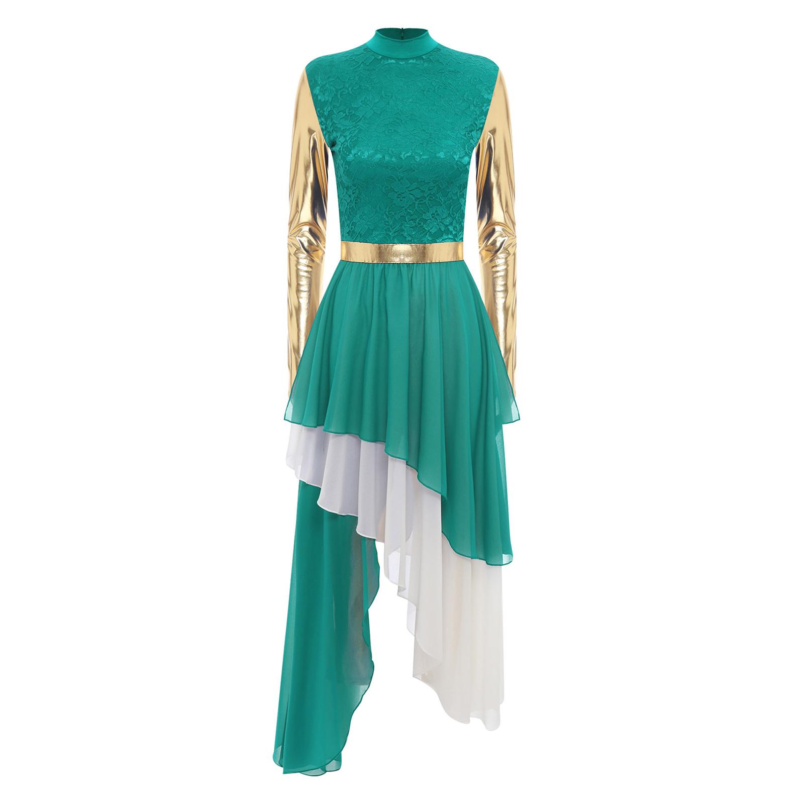 Womens Liturgical Dance Dress Metallic Shiny Long Sleeve Tiered Irregular Chiffon Hem Praise Worship Modern Performance Costume S зелений
Womens Liturgical Dance Dress Metallic Shiny Long Sleeve Tiered Irregular Chiffon Hem Praise Worship Modern Performance Costume S зелений