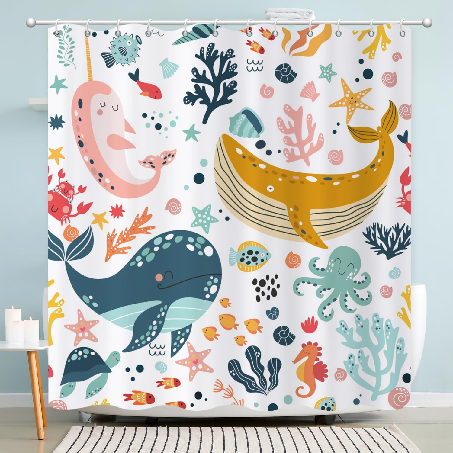 Cute Whale & Ocean Animal Shower Curtain – Cartoon Sea Life, Fun Underwater Kids Bathroom Decor 12Pcs Hooks 71X71In W60H190(CM)-1 Pcs
Cute Whale & Ocean Animal Shower Curtain – Cartoon Sea Life, Fun Underwater Kids Bathroom Decor 12Pcs Hooks 71X71In W60H190(CM)-1 Pcs