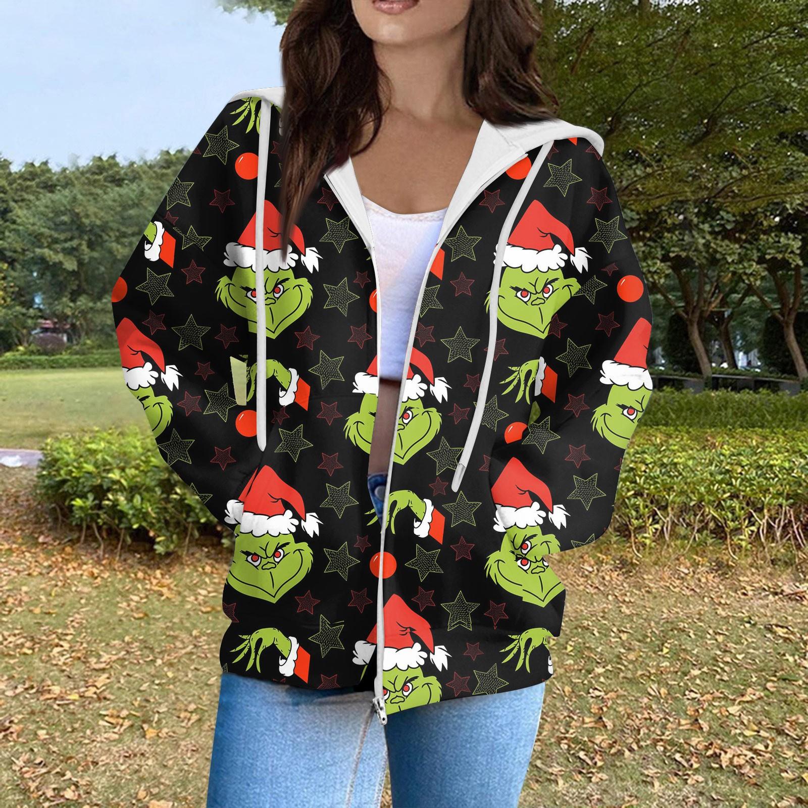 Женская модная повседневная толстовка с рождественским принтом и длинными рукавами, карманная куртка, пальто с капюшоном на молнии L чёрный
Женская модная повседневная толстовка с рождественским принтом и длинными рукавами, карманная куртка, пальто с капюшоном на молнии L чёрный
