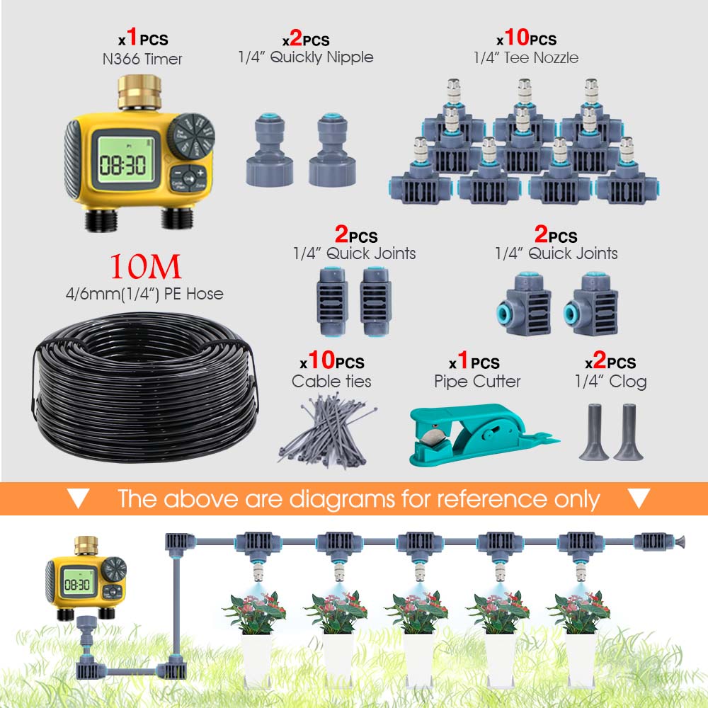 30m-10m Gardening Luxury Dual-Outlet Timer Quick Connect Irrigation Kit LCD Display 1/4 Hose Automatic Watering Cooling System
30m-10m Gardening Luxury Dual-Outlet Timer Quick Connect Irrigation Kit LCD Display 1/4 Hose Automatic Watering Cooling System