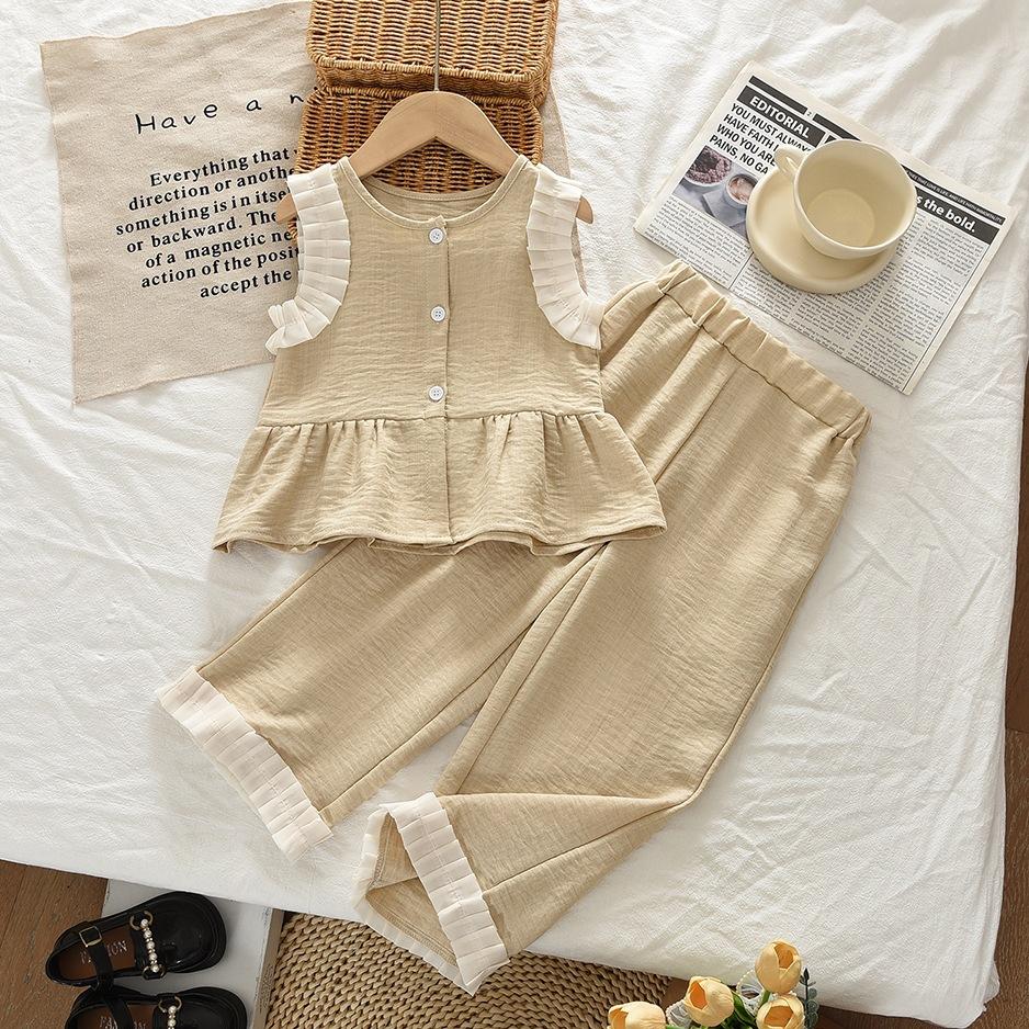 Korean Version Kids Clothes Girls Blue Imitation Denim Suit Summer Sleeveless Top+Wide Leg Pants Two-piece Set 170
Korean Version Kids Clothes Girls Blue Imitation Denim Suit Summer Sleeveless Top+Wide Leg Pants Two-piece Set 170