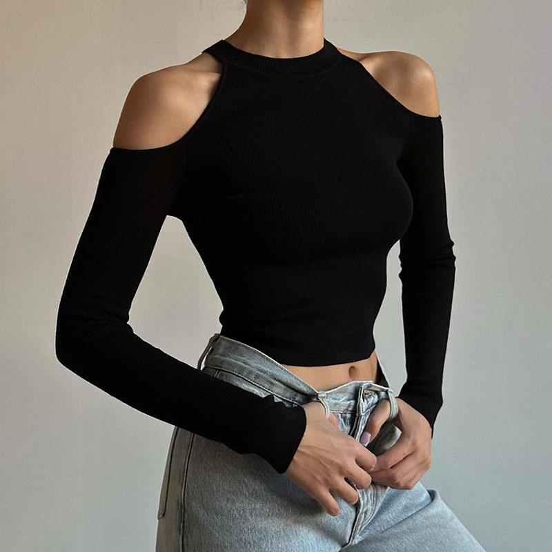 Women Summer Black Round Neck Long Sleeve T-Shirts Short Tops Crop Tops 
Women Summer Black Round Neck Long Sleeve T-Shirts Short Tops Crop Tops