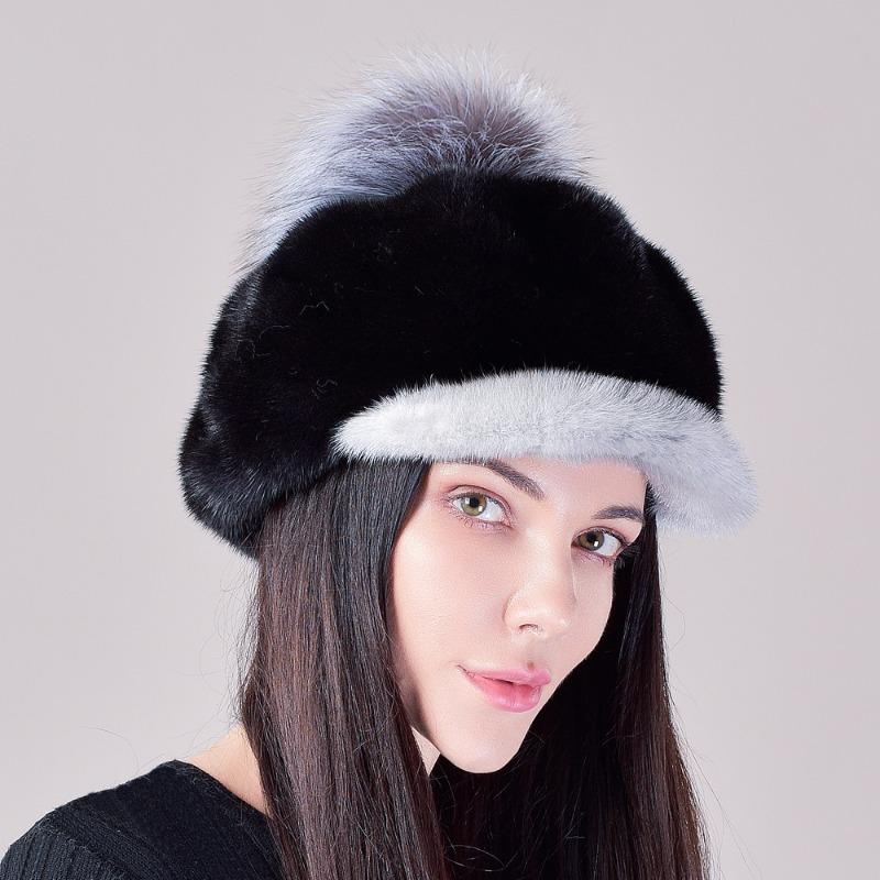 Цельная норковая меховая шапка женская зимняя норковая шерсть натуральная кожа берет звездчатый анис бейсбольная утиный язычок защита для ушей лисья шерсть