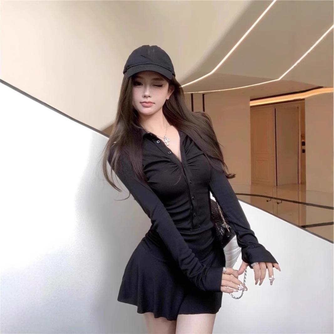 Autumn Black Polo Collar Pleated A-Line Dress - Women s Slim Fit, Long Sleeve, Waist-Gathering Skirt XL
Autumn Black Polo Collar Pleated A-Line Dress - Women s Slim Fit, Long Sleeve, Waist-Gathering Skirt XL
