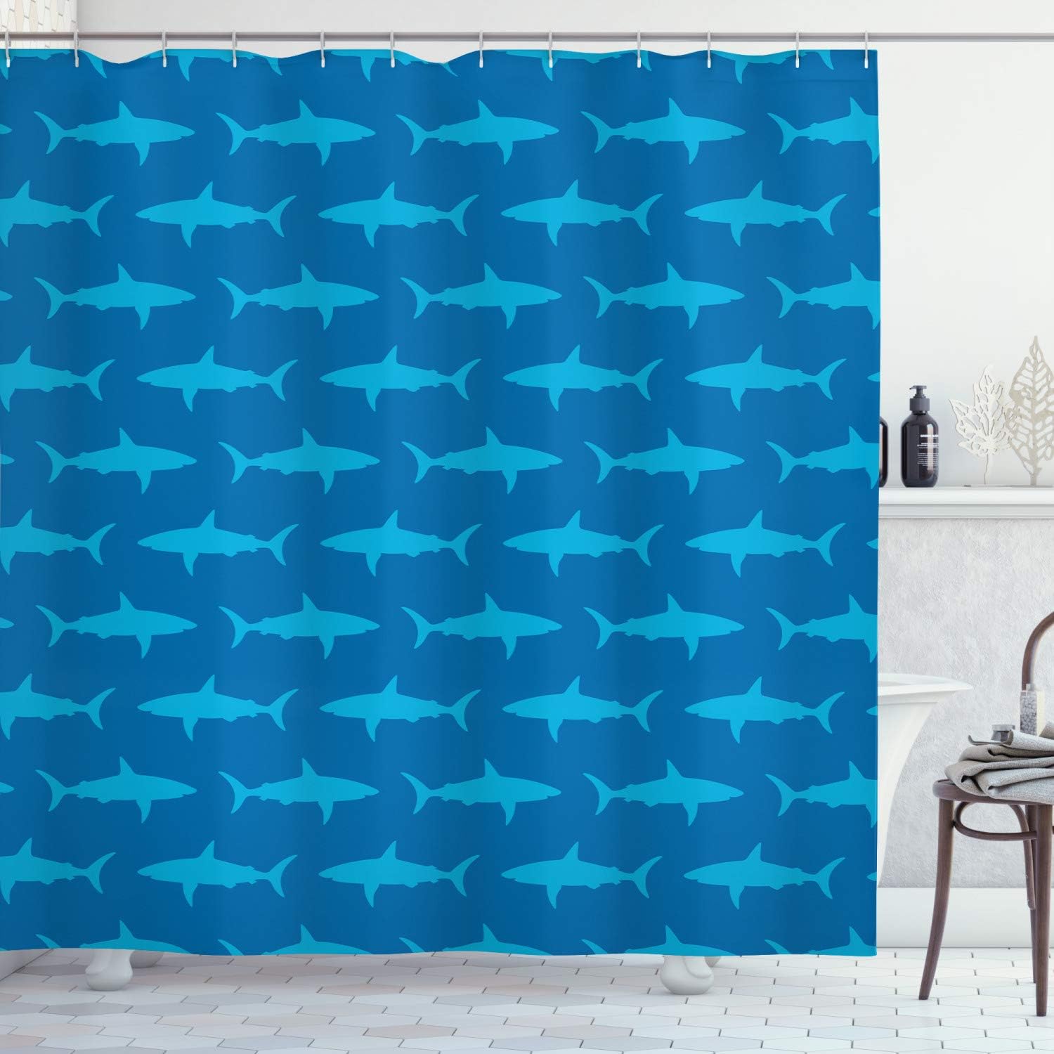 Tropical Shark Pattern Shower Curtain For Bathroom Waterproof Design Marine Inspired Decor Fun Bath Accessories Kids Favorite W60H190(CM)-1 Pcs
Tropical Shark Pattern Shower Curtain For Bathroom Waterproof Design Marine Inspired Decor Fun Bath Accessories Kids Favorite W60H190(CM)-1 Pcs