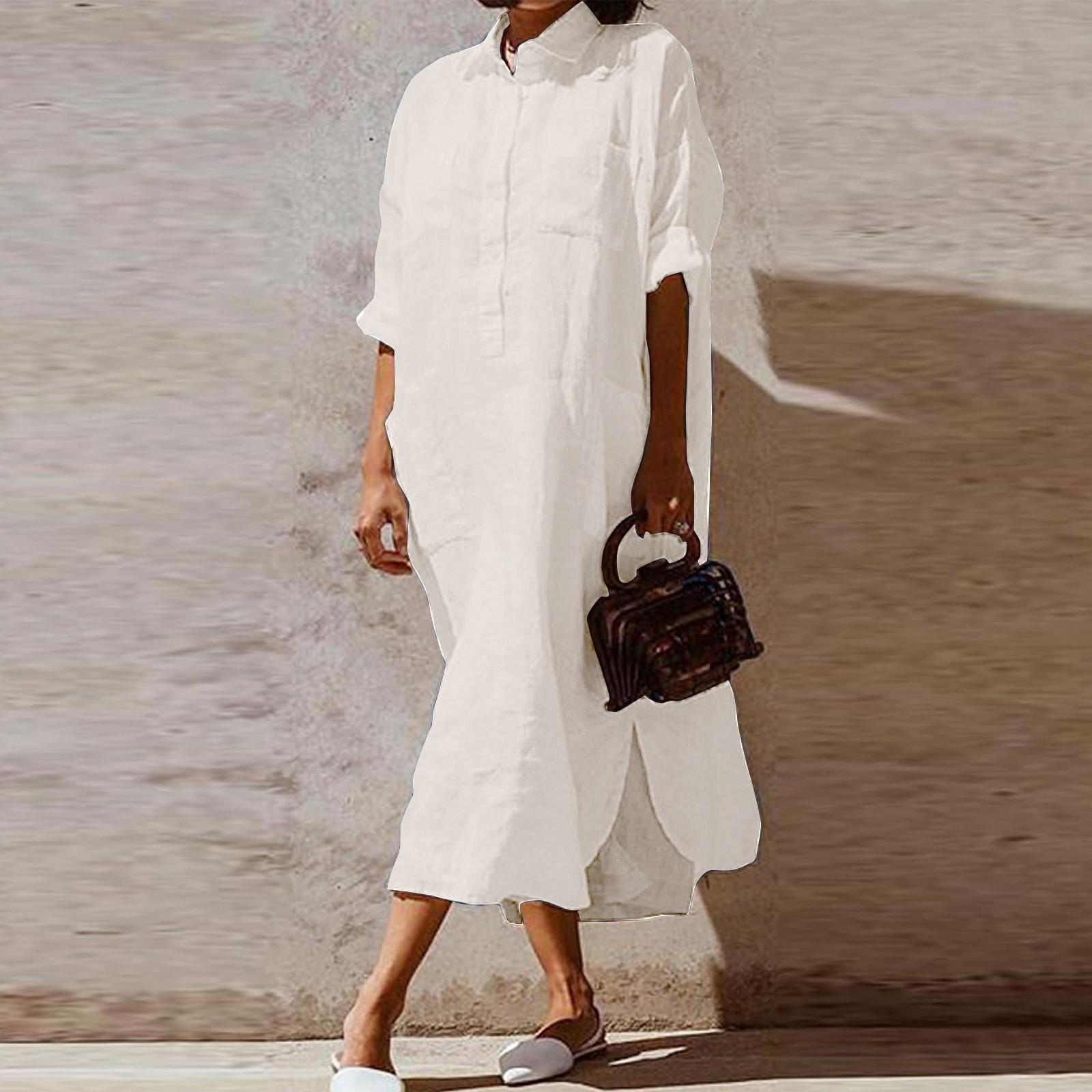 Модное женское хлопково-льняное однотонное платье с карманами и длинными рукавами L бежевый
Модное женское хлопково-льняное однотонное платье с карманами и длинными рукавами L бежевый