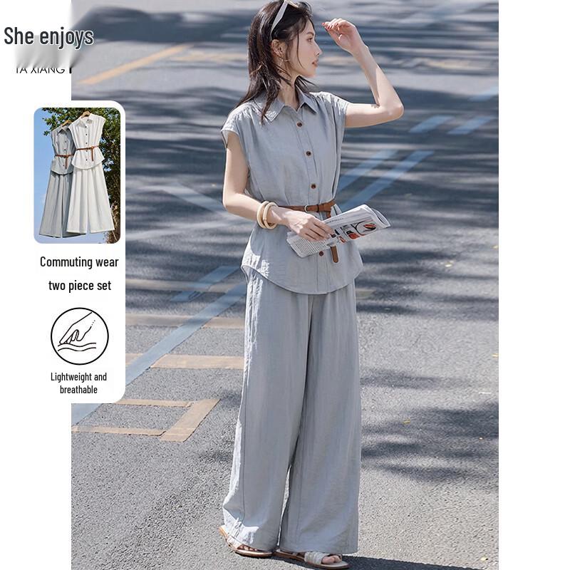 Women s Elegant Short Sleeve Shirt & Wide-Leg Pants Set L
Women s Elegant Short Sleeve Shirt & Wide-Leg Pants Set L