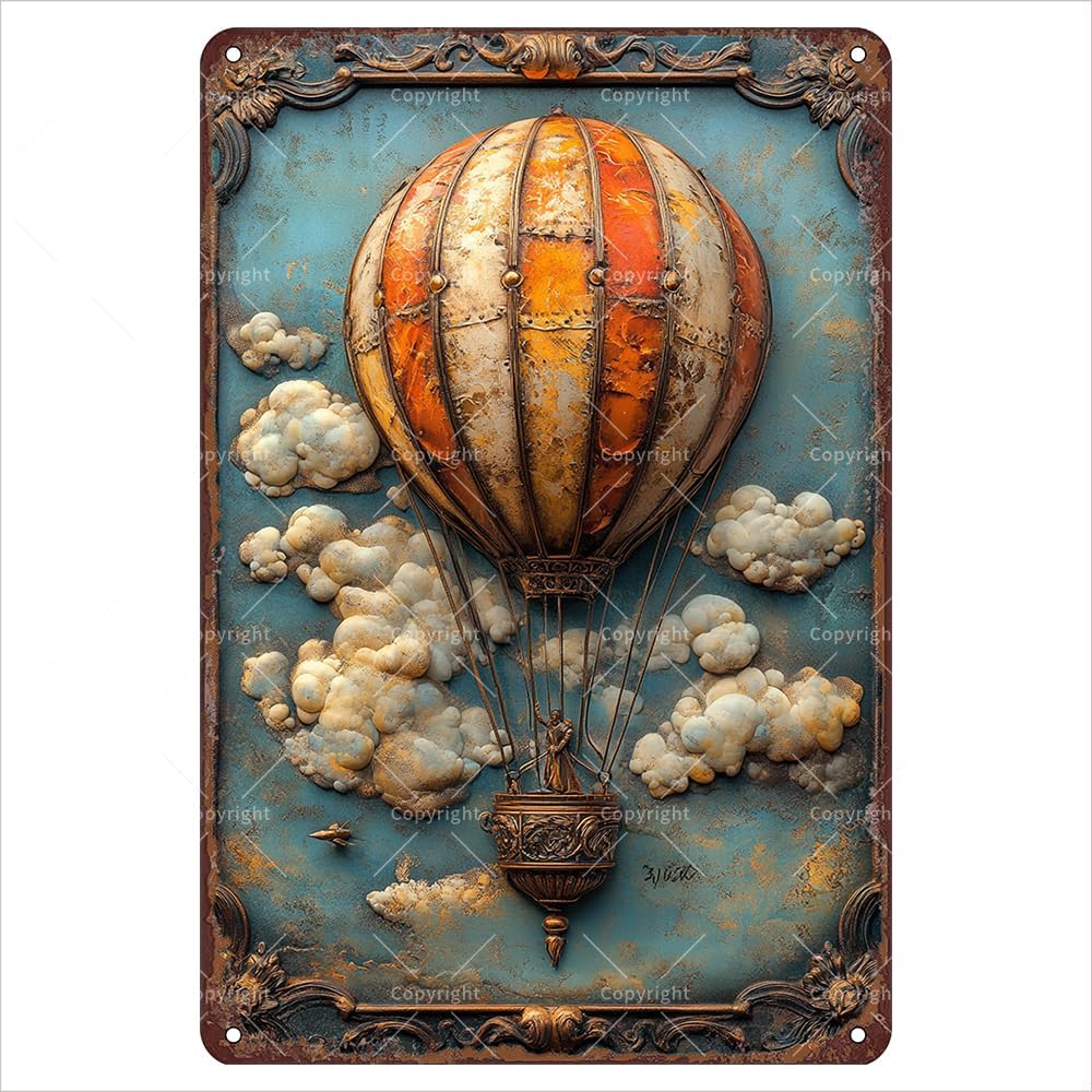 Vintage Tin Sign Hot Air Balloon with Clouds Flat Metal Tin Signs with 3D Effect Retro Tin Sign for Adventure Lovers and aluminum 20x30cm
Vintage Tin Sign Hot Air Balloon with Clouds Flat Metal Tin Signs with 3D Effect Retro Tin Sign for Adventure Lovers and aluminum 20x30cm
