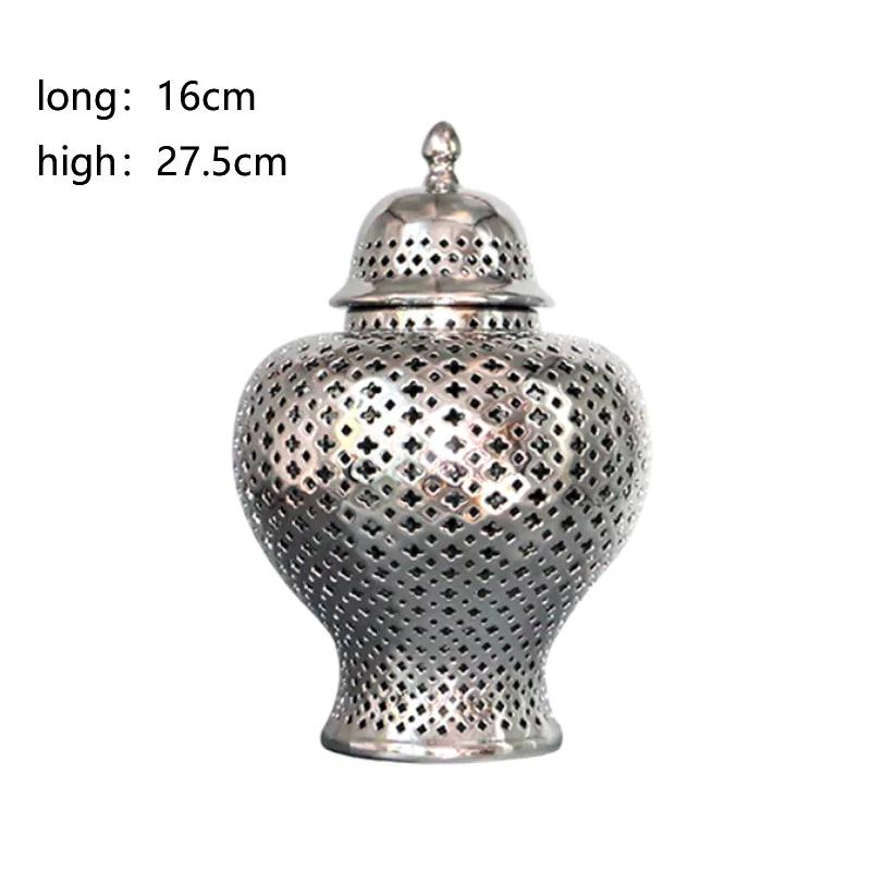 Gold and Silver Ceramic Vase Candy Storage Jar Dried Flower Pot with Lid Baroque Hollow Storage Jar Crafts Retro Home Decoration
Gold and Silver Ceramic Vase Candy Storage Jar Dried Flower Pot with Lid Baroque Hollow Storage Jar Crafts Retro Home Decoration