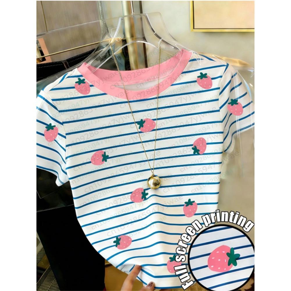 Women s O-Neck Striped Heart&Strawberry Print Casual Versatile Communicating Short Sleeve T-shirt Fashion Y2K Top Summer T-shirt M
Women s O-Neck Striped Heart&Strawberry Print Casual Versatile Communicating Short Sleeve T-shirt Fashion Y2K Top Summer T-shirt M