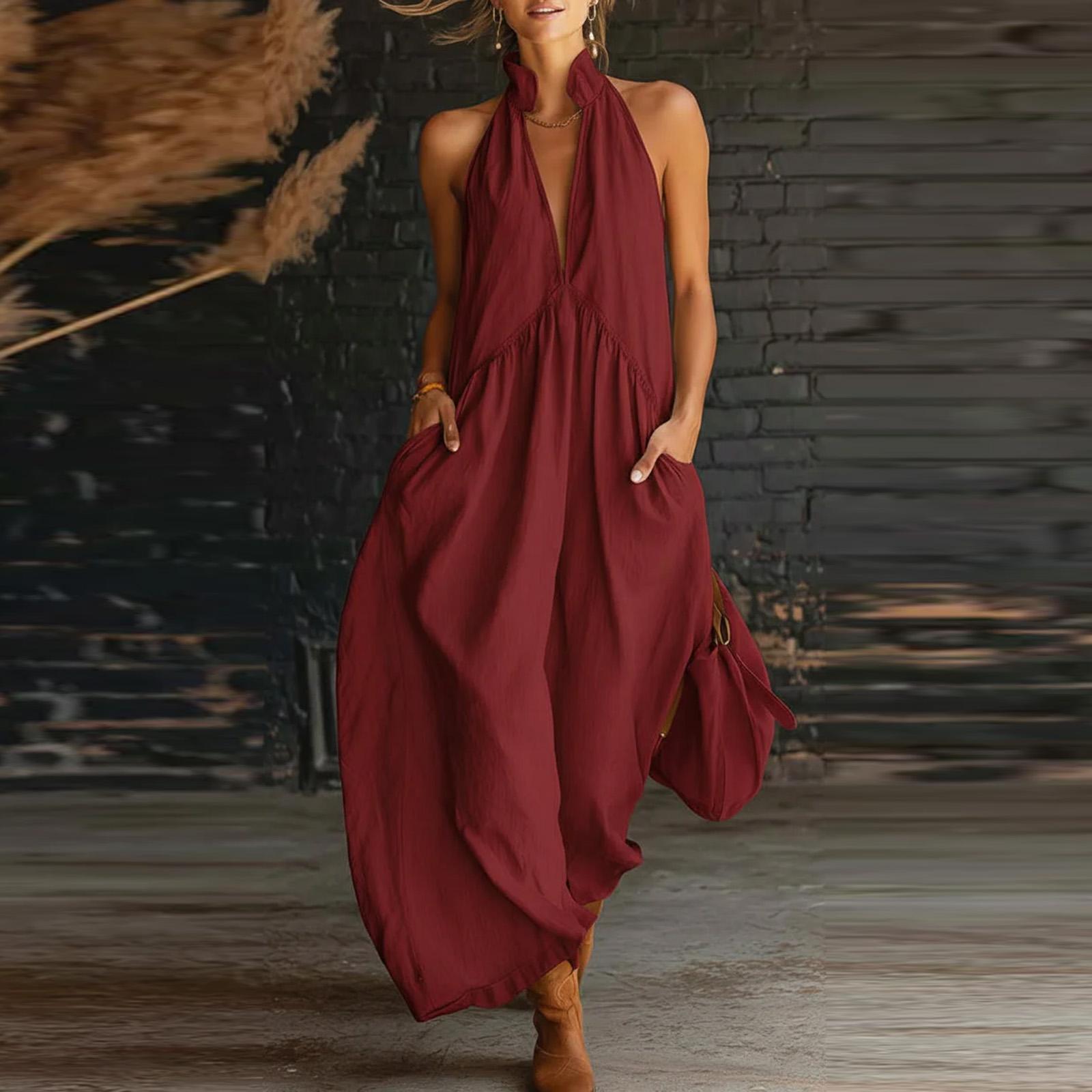 Women’s Neck Maxi Dress Sleeveless Loose Fit Long Dress with Pockets Lightweight Casual Style XL винний
Women’s Neck Maxi Dress Sleeveless Loose Fit Long Dress with Pockets Lightweight Casual Style XL винний