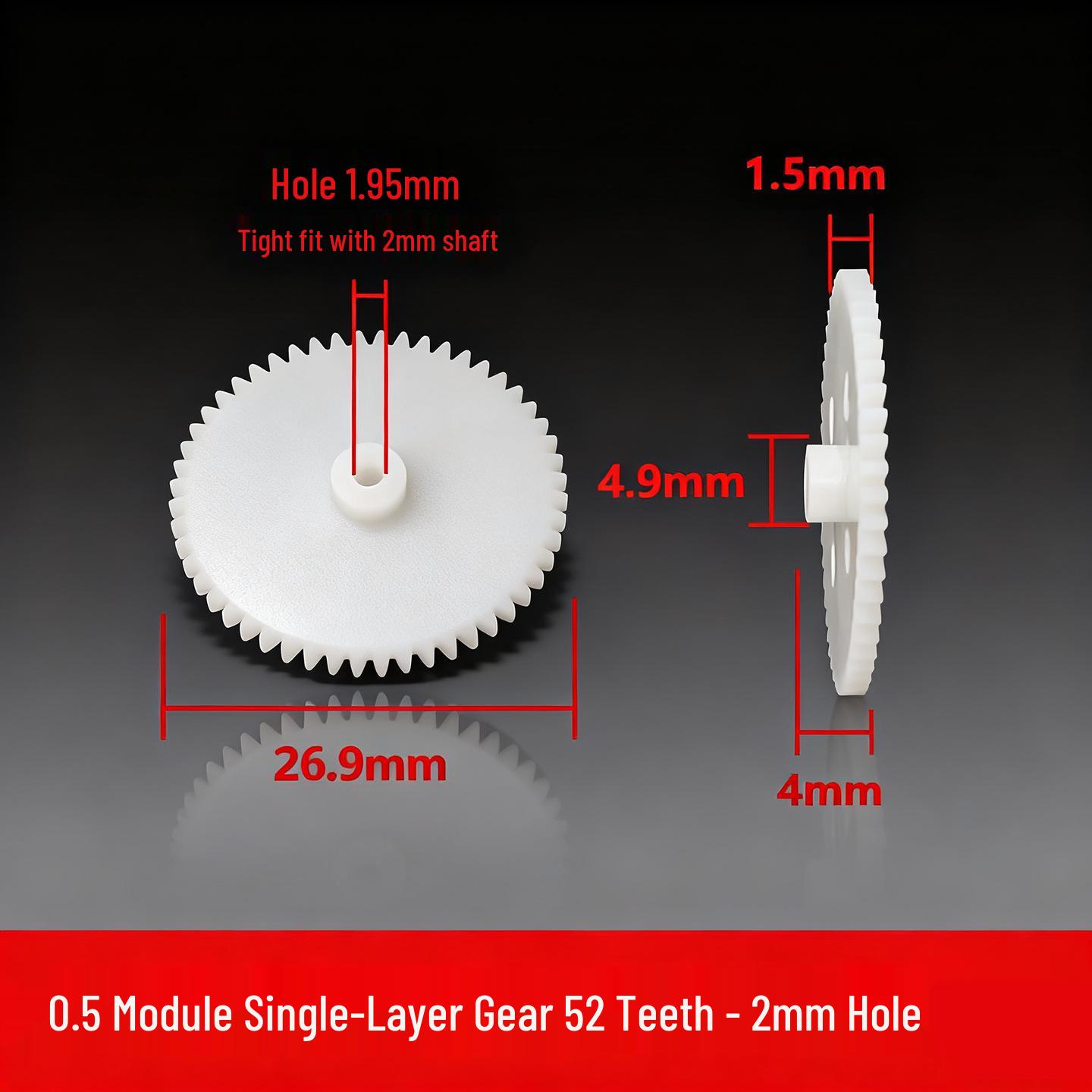 Single-Layer POM Plastic Gear, 52 Teeth, 0.5 Module - 2A Motor Gear Rack for DIY 4WD Toy
Single-Layer POM Plastic Gear, 52 Teeth, 0.5 Module - 2A Motor Gear Rack for DIY 4WD Toy