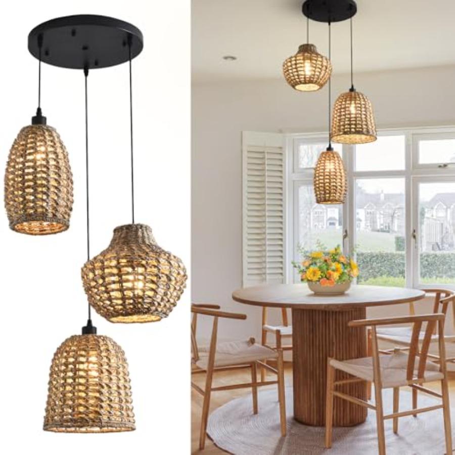 Boho Coastal Rattan Pendant Light with Hand-Woven Water Plants for Kitchen Island Living Room Bedroom Farmhouse 3-Light Ceiling
Boho Coastal Rattan Pendant Light with Hand-Woven Water Plants for Kitchen Island Living Room Bedroom Farmhouse 3-Light Ceiling