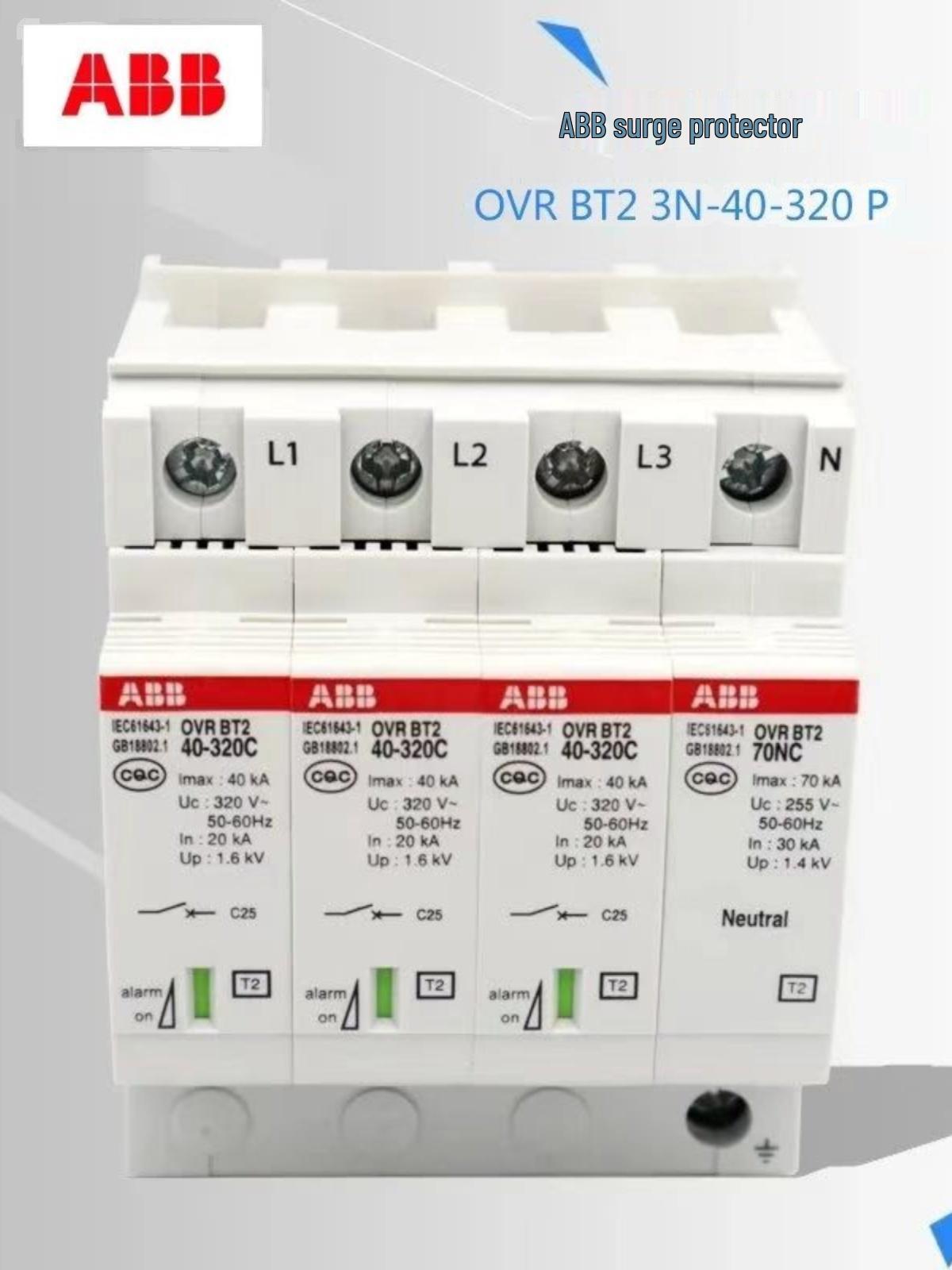 ABB OVR BT2 3N-20-320 Трифазний обмежувач перенапруги/розрядник, 4P 40KA 20KA 1P+N(2P)
ABB OVR BT2 3N-20-320 Трифазний обмежувач перенапруги/розрядник, 4P 40KA 20KA 1P+N(2P)