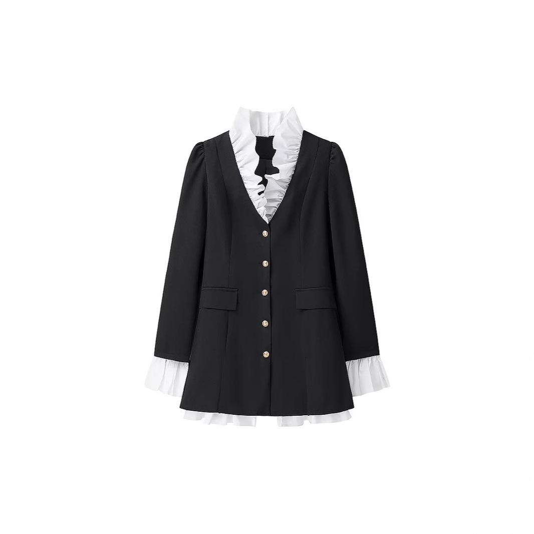 Women s Black Patchwork Ruffle Suit Jacket - Spring 2025 Fashion Shirt Dress Large
Women s Black Patchwork Ruffle Suit Jacket - Spring 2025 Fashion Shirt Dress Large