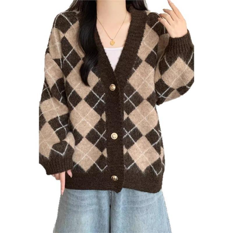Women s Oversized Black Gray Argyle V Neck Cardigan OneSize коричневий
Women s Oversized Black Gray Argyle V Neck Cardigan OneSize коричневий