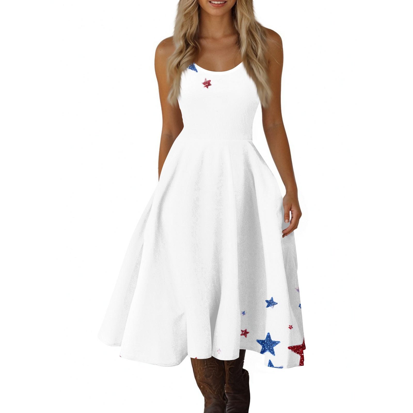 Sleeveless A-Line Dress with and Star Print Pattern Spaghetti Strap Flared Hem Casual Wear XL білий
Sleeveless A-Line Dress with and Star Print Pattern Spaghetti Strap Flared Hem Casual Wear XL білий