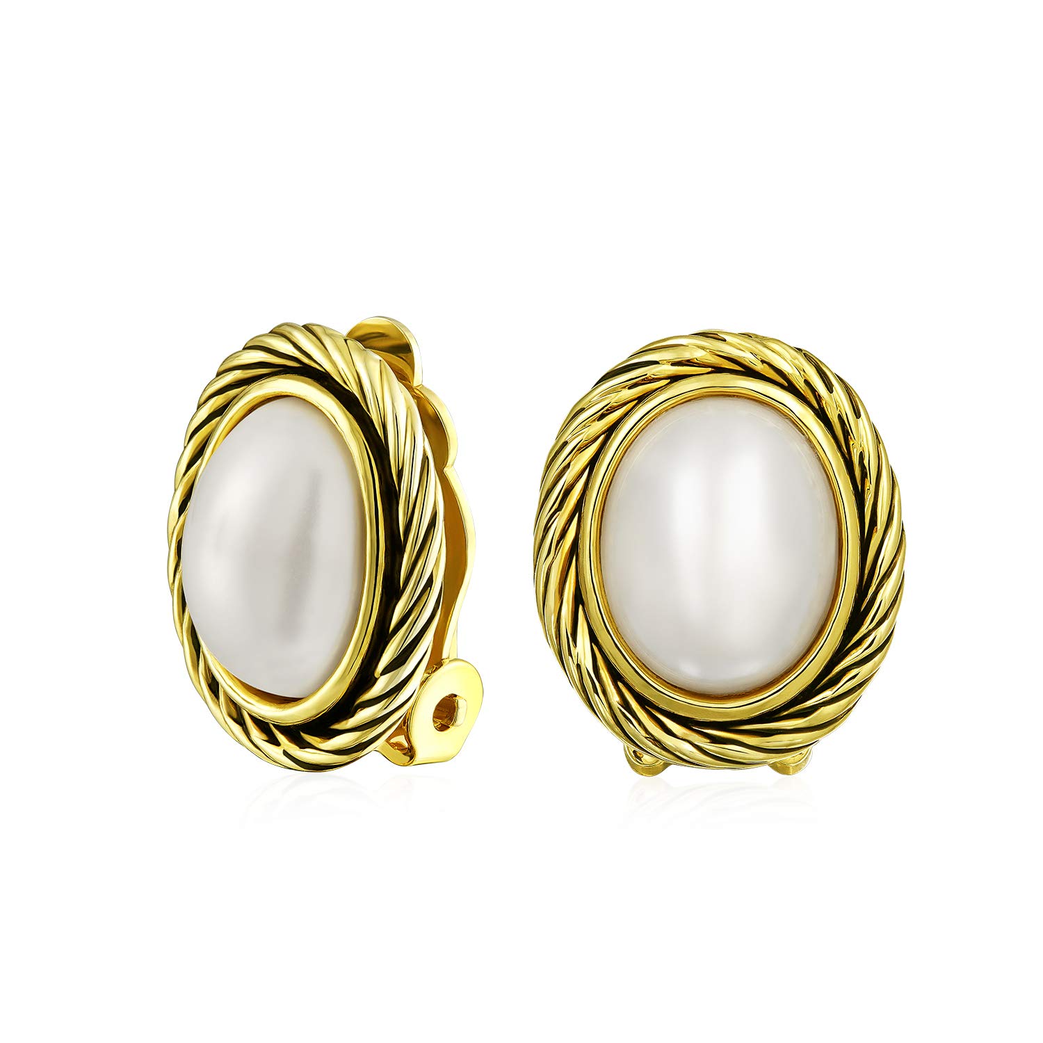 White Simulated Mabe Pearl Button Bezel Twisted Rope Cable Earrings for Women Oxidized 14K Gold Plated Brass Clip-on
White Simulated Mabe Pearl Button Bezel Twisted Rope Cable Earrings for Women Oxidized 14K Gold Plated Brass Clip-on
